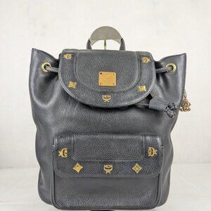 RARE!! Vintage MCM Black Leather Studded Backpack